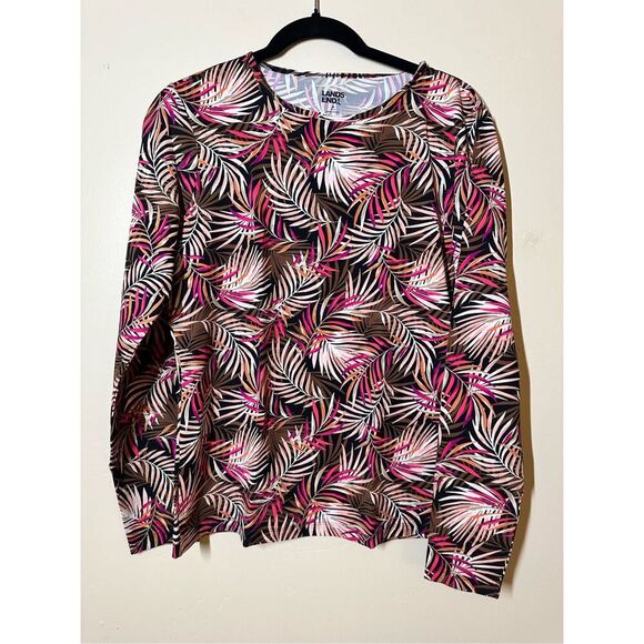 Lands End Baltic Pink and Brown Multi Palm Rash Guard Size Large - Picture 1 of 4